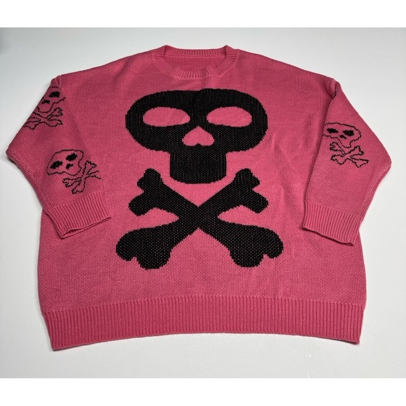 Goth Skeleton Pink Skull Sweater Halloween Punkcore Womens Large - Picture 1 of 9